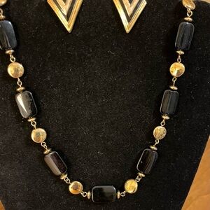 Lauren Conrad black/gold necklace with matching earrings 32”